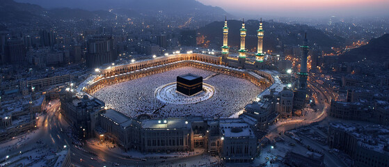 Historic view of Masjid al-Haram in Mecca